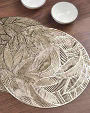 Premsons® Round Table Mat – Elegant Metallic Leaf Placemat | Washable, Wipeable, Non-Slip & Heat-Resistant | Dining Table Mat for Kitchen, Wedding & Party Décor – Gold