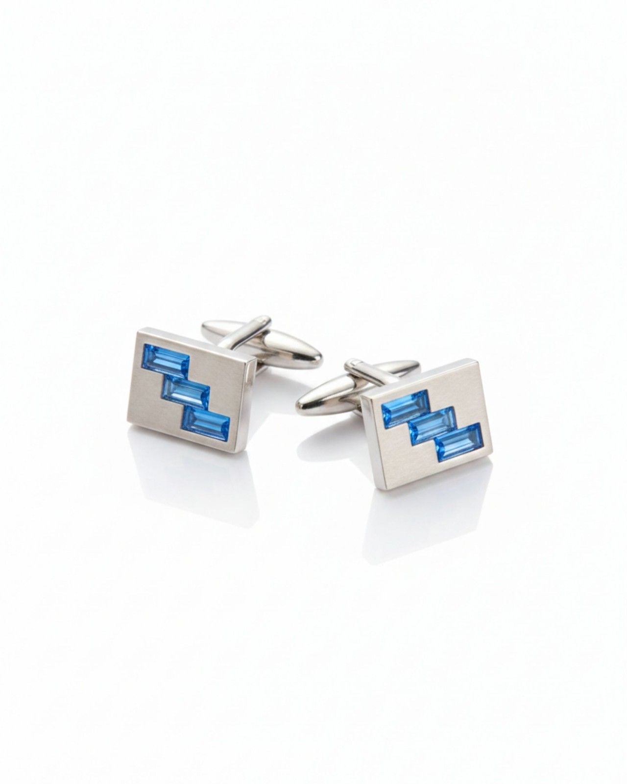 Premsons® Men’s Square Silver Tone Cufflinks with Geometric Crystal Inlay, Formal Shirt Accessories for Business & Weddings – Blue