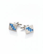 Premsons® Men’s Square Silver Tone Cufflinks with Geometric Crystal Inlay, Formal Shirt Accessories for Business & Weddings – Blue