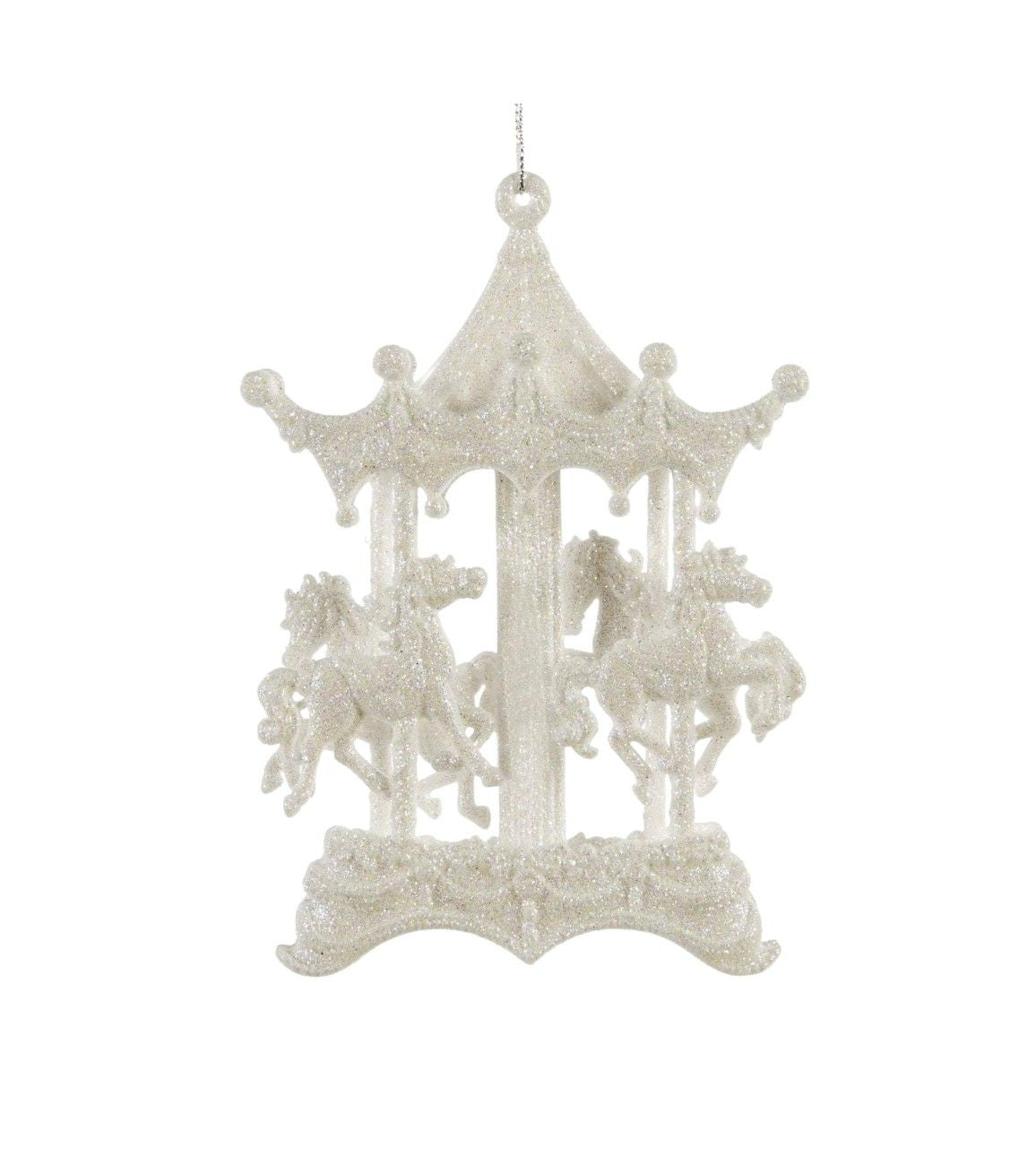Premsons® Carousel Christmas Ornament – White Sparkle Hanging Tree Decor