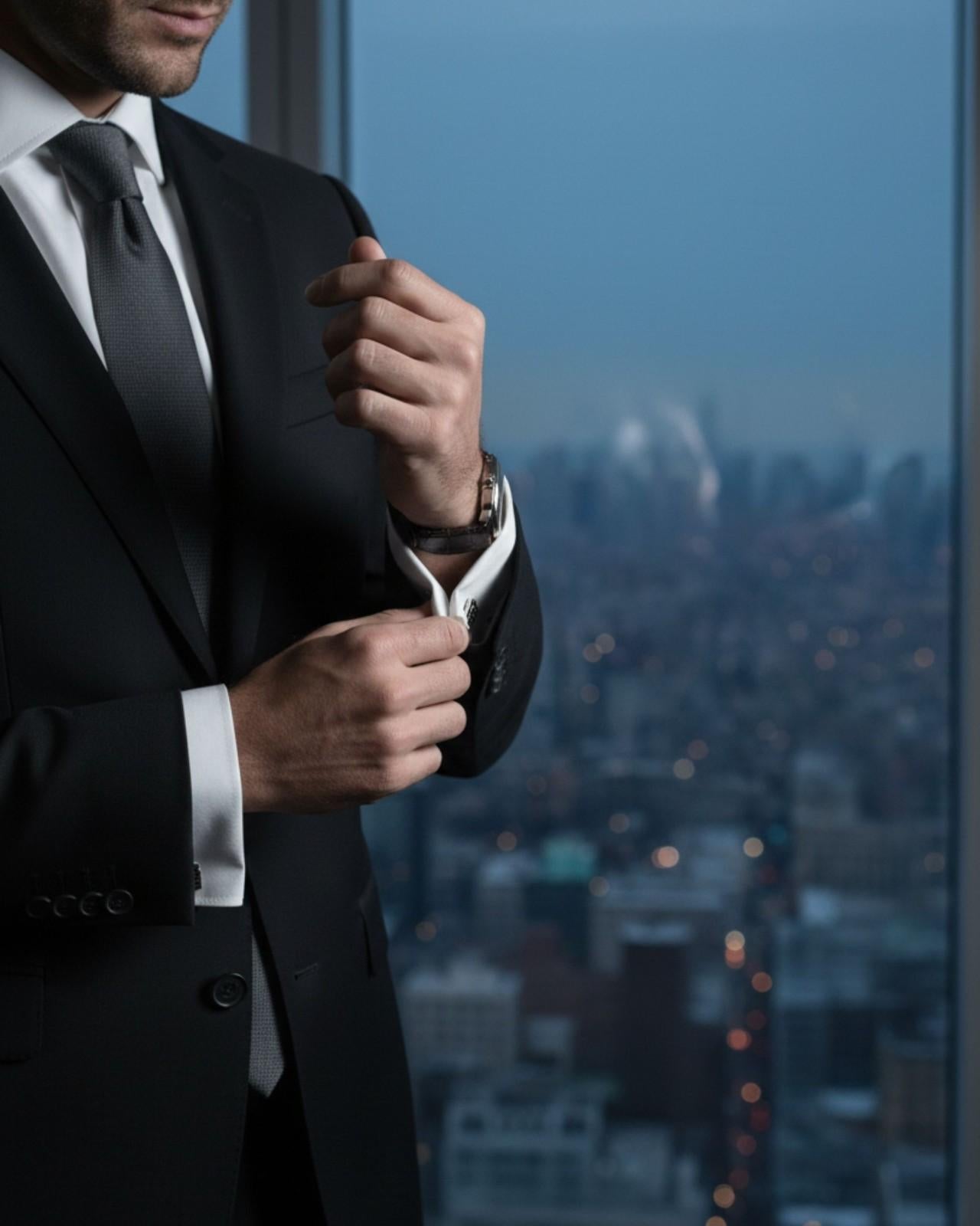 Premsons® Men’s Square Silver Tone Cufflinks with Geometric Crystal Inlay, Formal Shirt Accessories for Business & Weddings – Blue