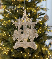 Premsons® Carousel Christmas Ornament – White Sparkle Hanging Tree Decor