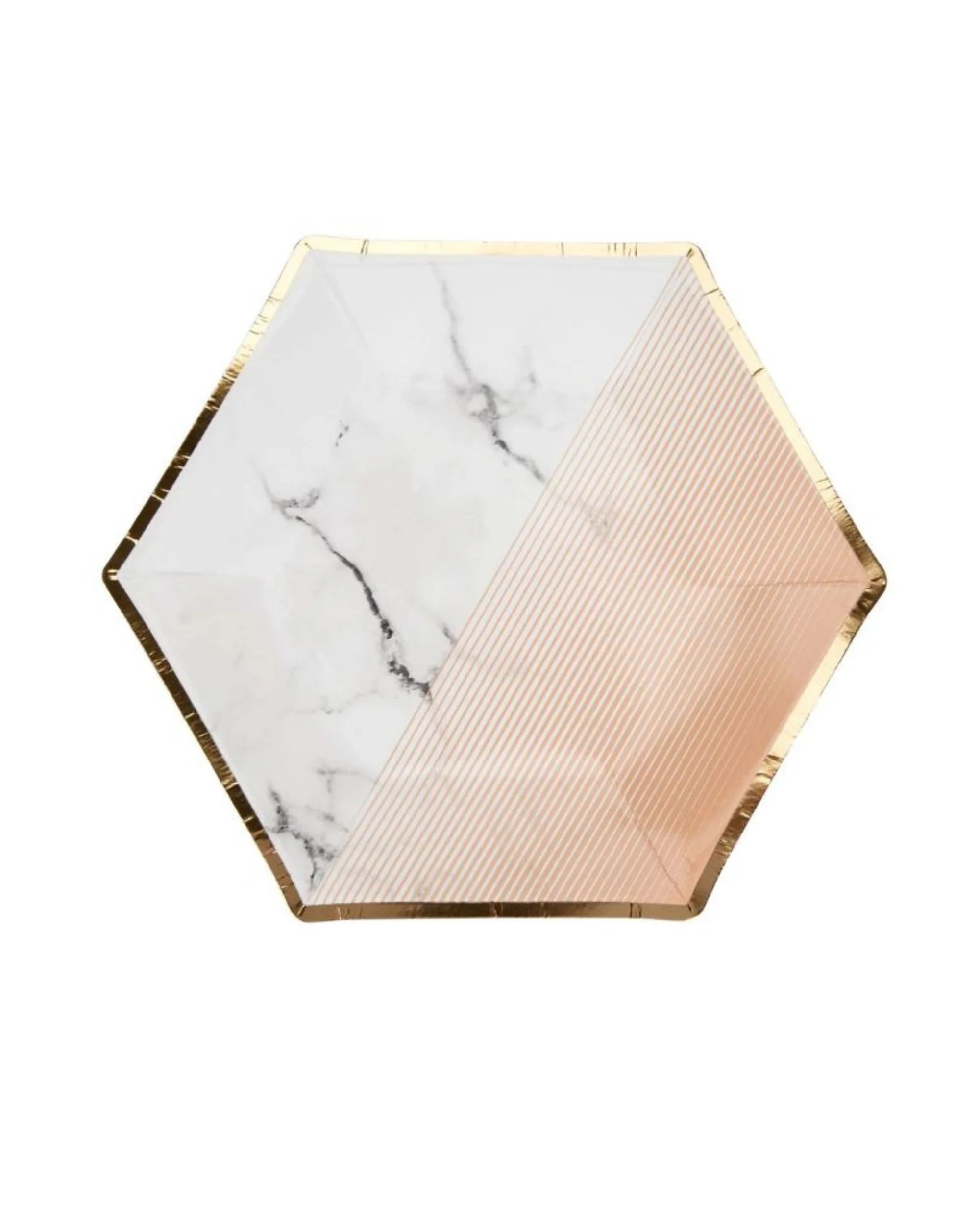 Premsons® 7-Inch Blush Pink Marble with Gold Large Paper Plates - Birthday, Wedding, Showers Disposable Decorative Party Plates - Pack of 10