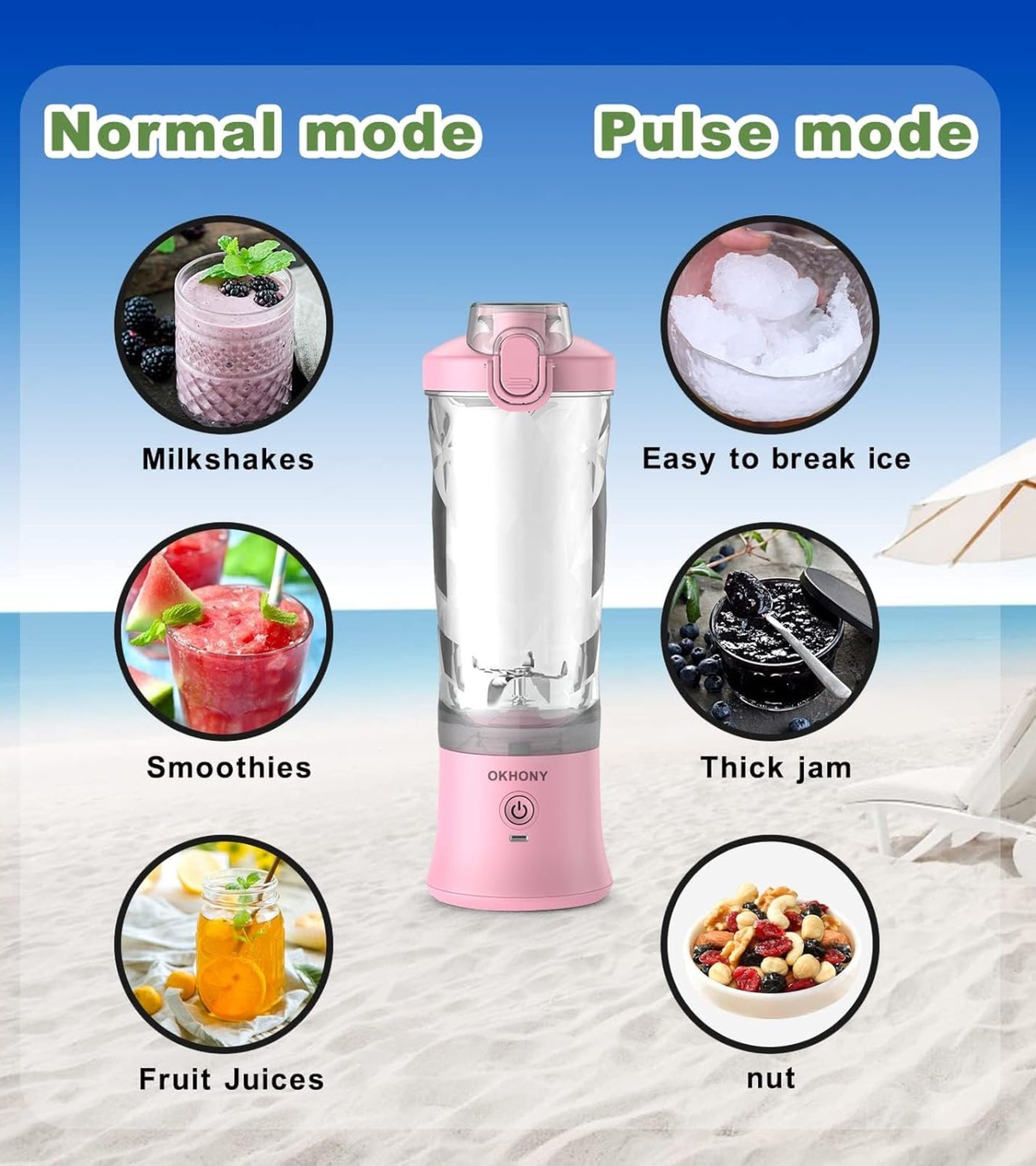 Mix & Go® Portable Blender Juicer – USB Rechargeable Smoothie Maker with 6 Blades, 380ml Capacity, 2000mAh Battery – Waterproof Mini Blender for Travel, Gym & Office