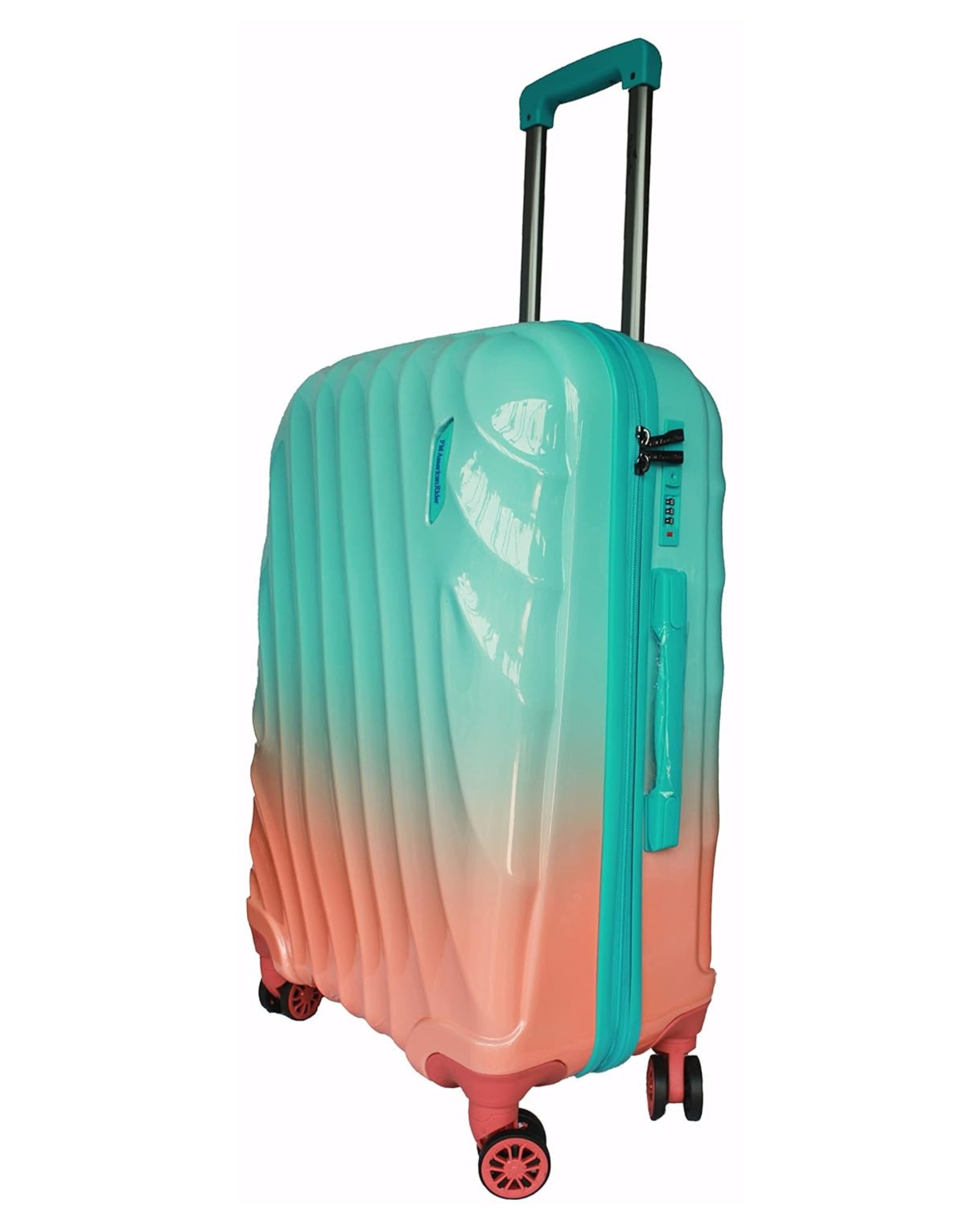 Premsons® American Rider Openskies Polycarbonate Trolley Bag – Dual Tone Orange & Aqua | Lightweight, Durable & Flexible Hard-Sided Luggage with 360° Wheels