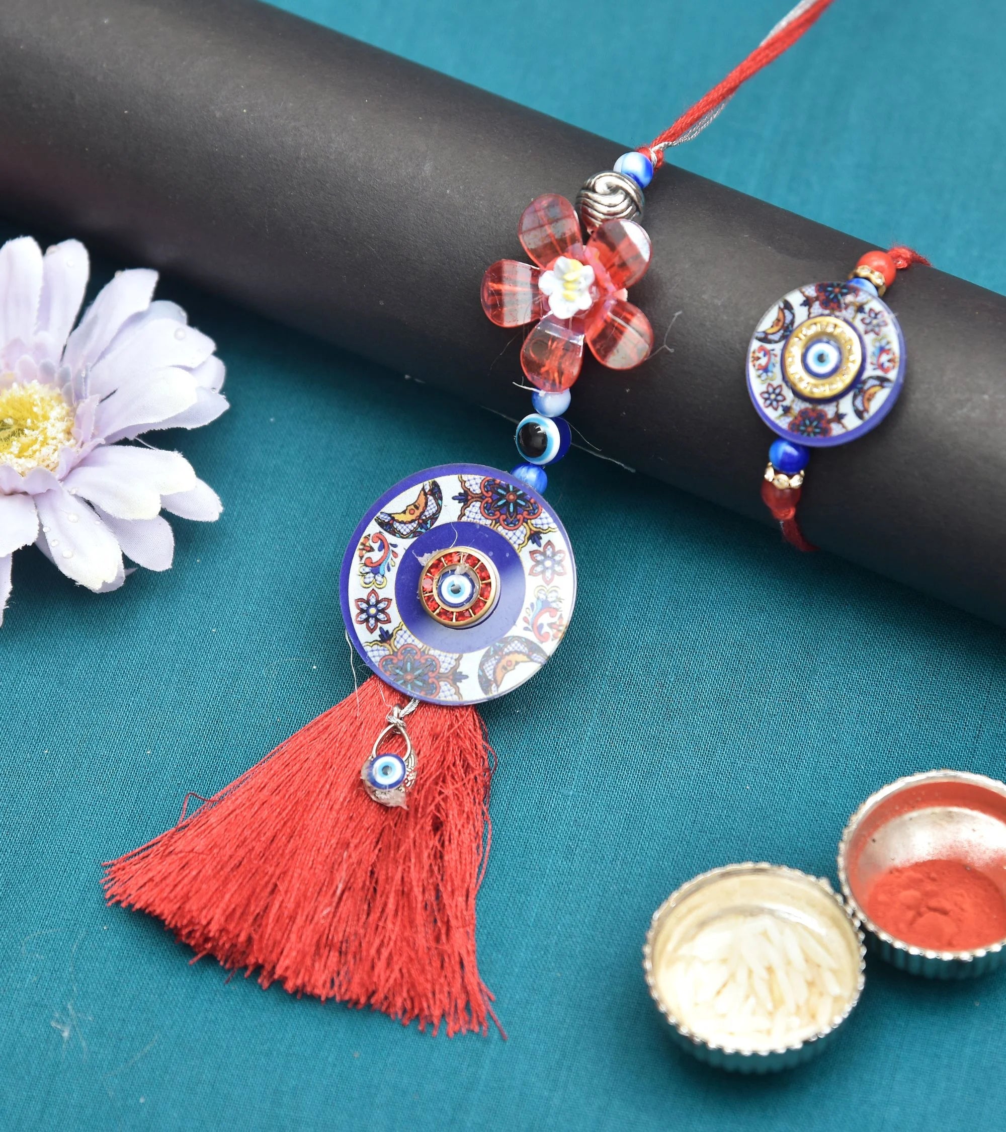 Premsons® Red Evil Eye Exquisite Rakhi with Lumba Pair – Perfect for Bhaiya Bhabhi Raksha Bandhan Celebrations