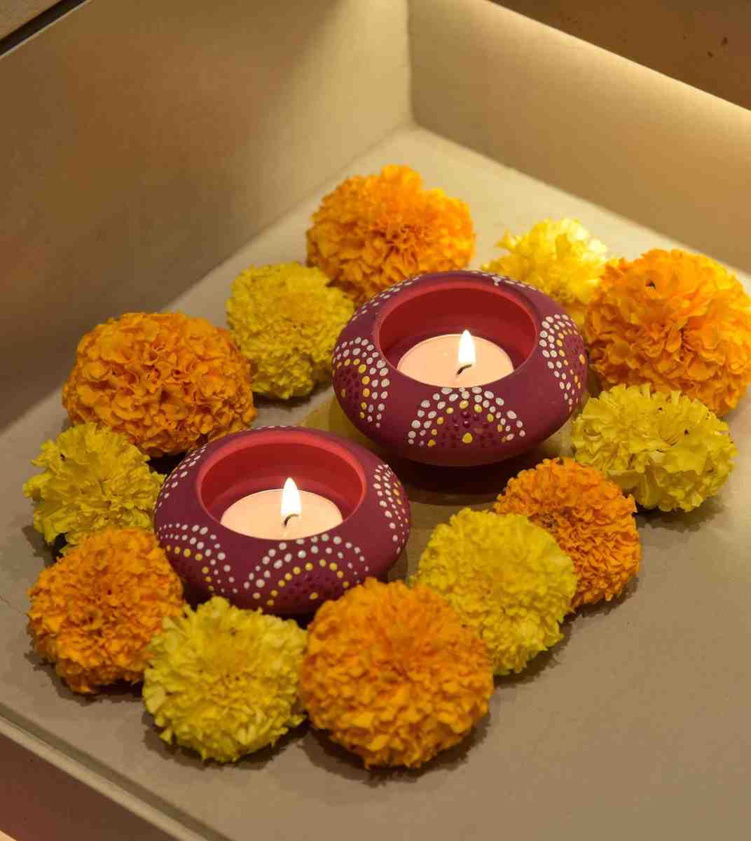 Premsons® Painted Design Red Clay Diya – Wonderful Pooja Thali Accent for Diwali or Housewarming