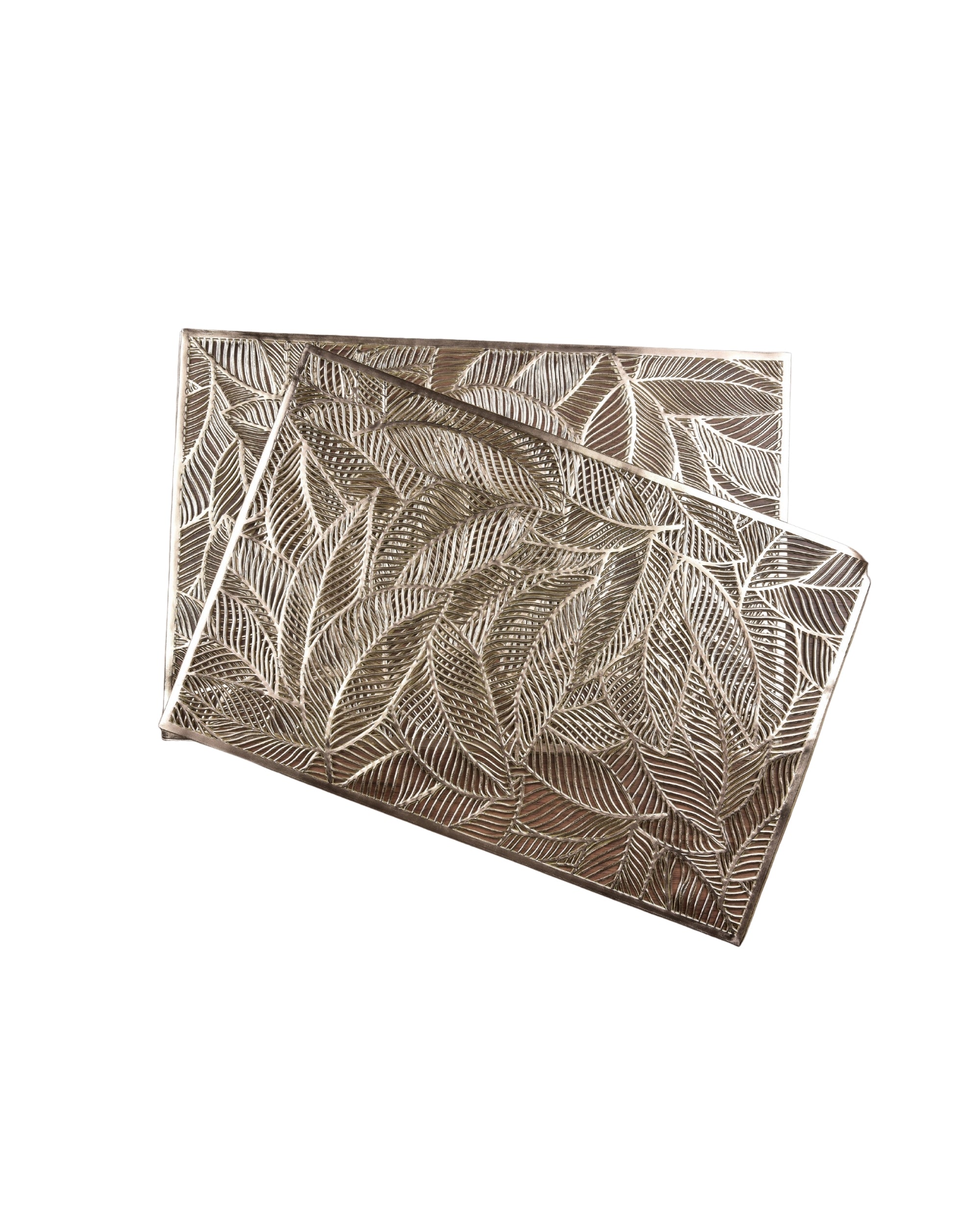 Premsons® Golden Leaf Design Rectangle Metallic Placemats – Washable, Wipeable, Non-Slip & Stain-Resistant Hollow Table Mats for Dining, Kitchen, Wedding & Party Decoration