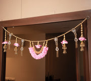 Premsons® Royal Pink Floral Toran with Gold & Diamond Work – Elegant Decorative Door Hanging for Diwali, Pooja, Festivals & Home Celebration