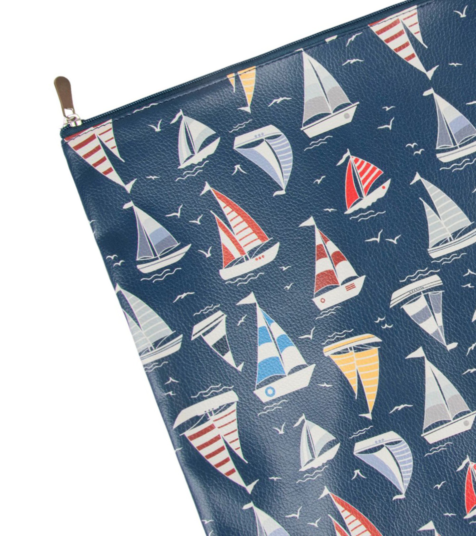 Premsons® Sailboat Design Leatherette Pouch Set of 4 (1XL, 1L, 1M, 1S) | Nautical Print, Premium Finish, Durable & Lightweight, Zip Closure, Multipurpose Storage