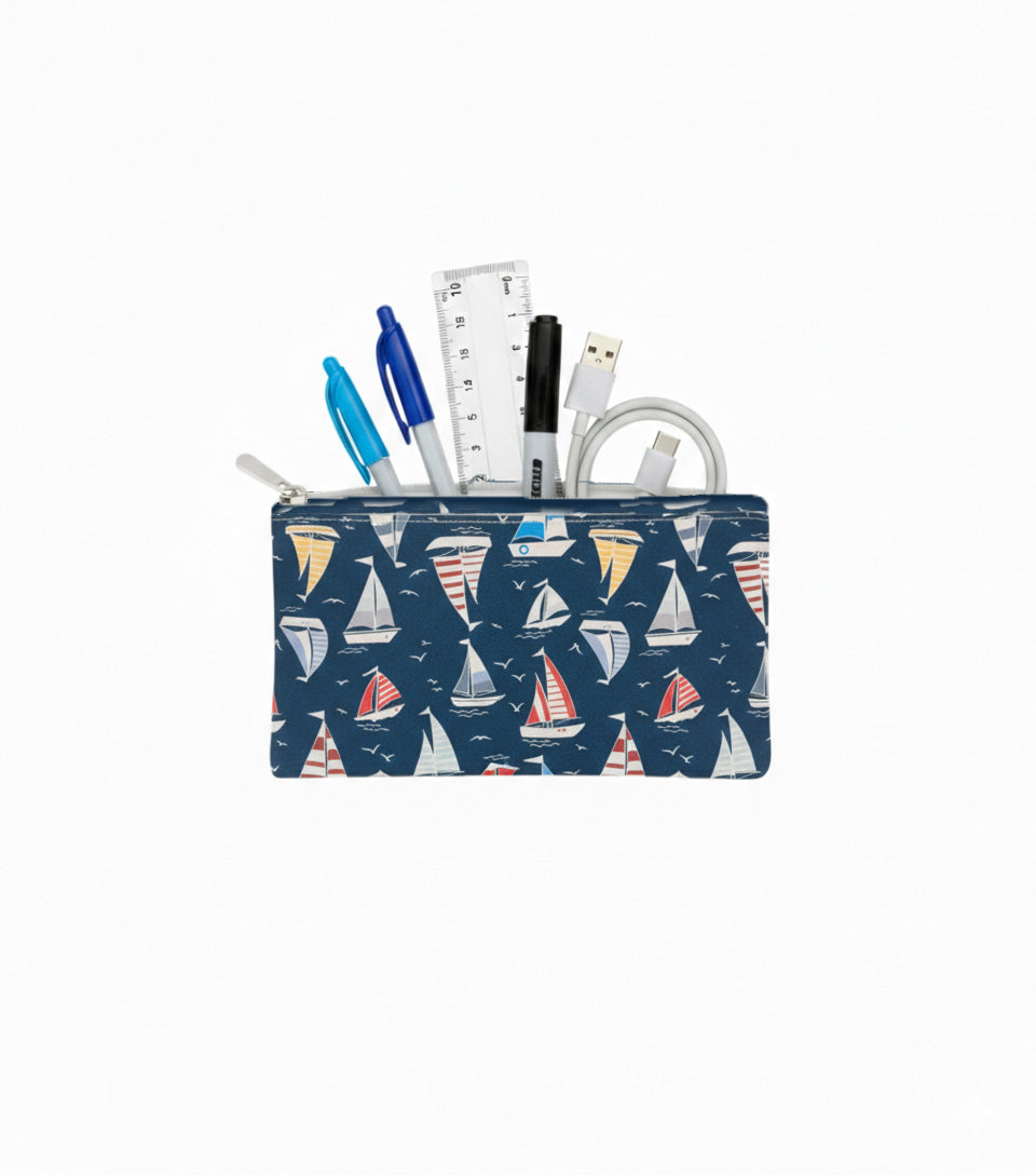 Premsons® Sailboat Design Leatherette Pouch Set of 4 (1XL, 1L, 1M, 1S) | Nautical Print, Premium Finish, Durable & Lightweight, Zip Closure, Multipurpose Storage
