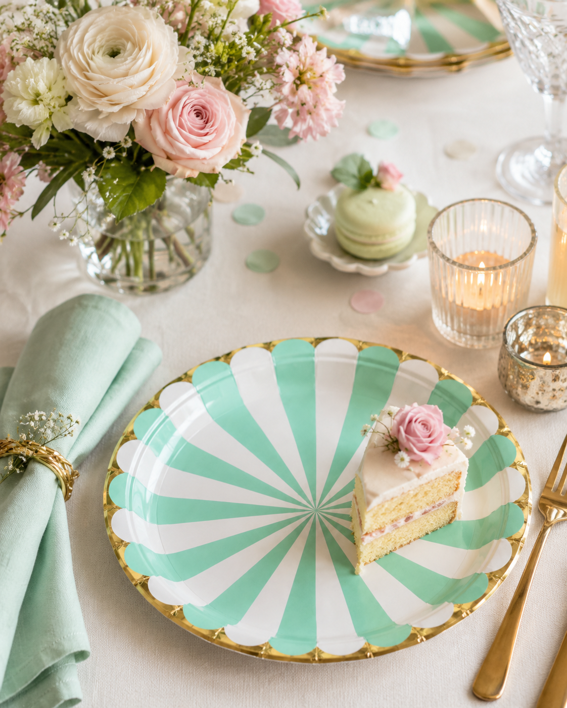 Premsons® Multicolor Party Plates – Pastel Rainbow Design | Gold Rim Disposable Plates for Birthdays & Celebrations (set of 10 ) (Pack of 2)