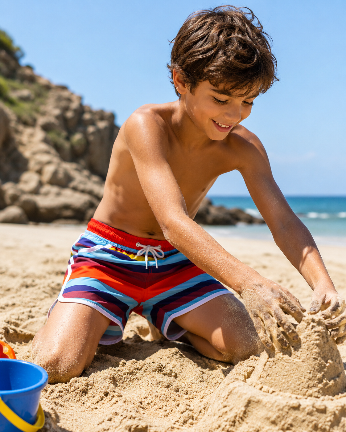 Premsons® Boys’ Striped Swim Shorts – Quick-Dry Beach & Pool Shorts with Drawstring | Ages 10–12 Years