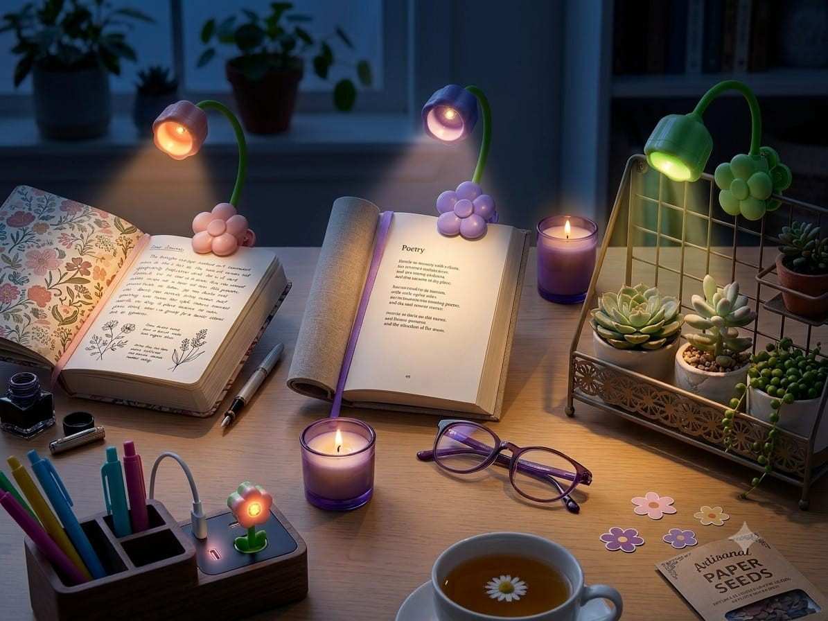 Premsons® Sunflower Clip-On LED Night Light – USB Rechargeable  | Soft Warm Glow | Available in Pink, Purple & Green