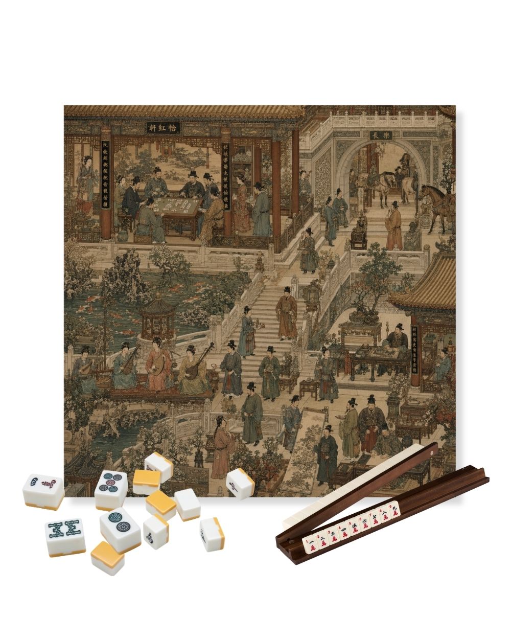 Premsons® Along the Silk Road Mahjong Table Mat – Premium Anti-Slip Square Gaming & Decorative Mat - 23 x 23 inch - Versatile Non-Slip Play Surface