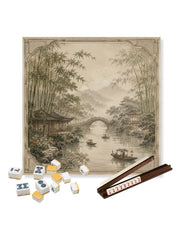 Premsons® Along the Yangtze Mahjong Table Mat – Premium Anti-Slip Square Gaming & Decorative Mat - 23 x 23 inch - Versatile Non-Slip Play Surface