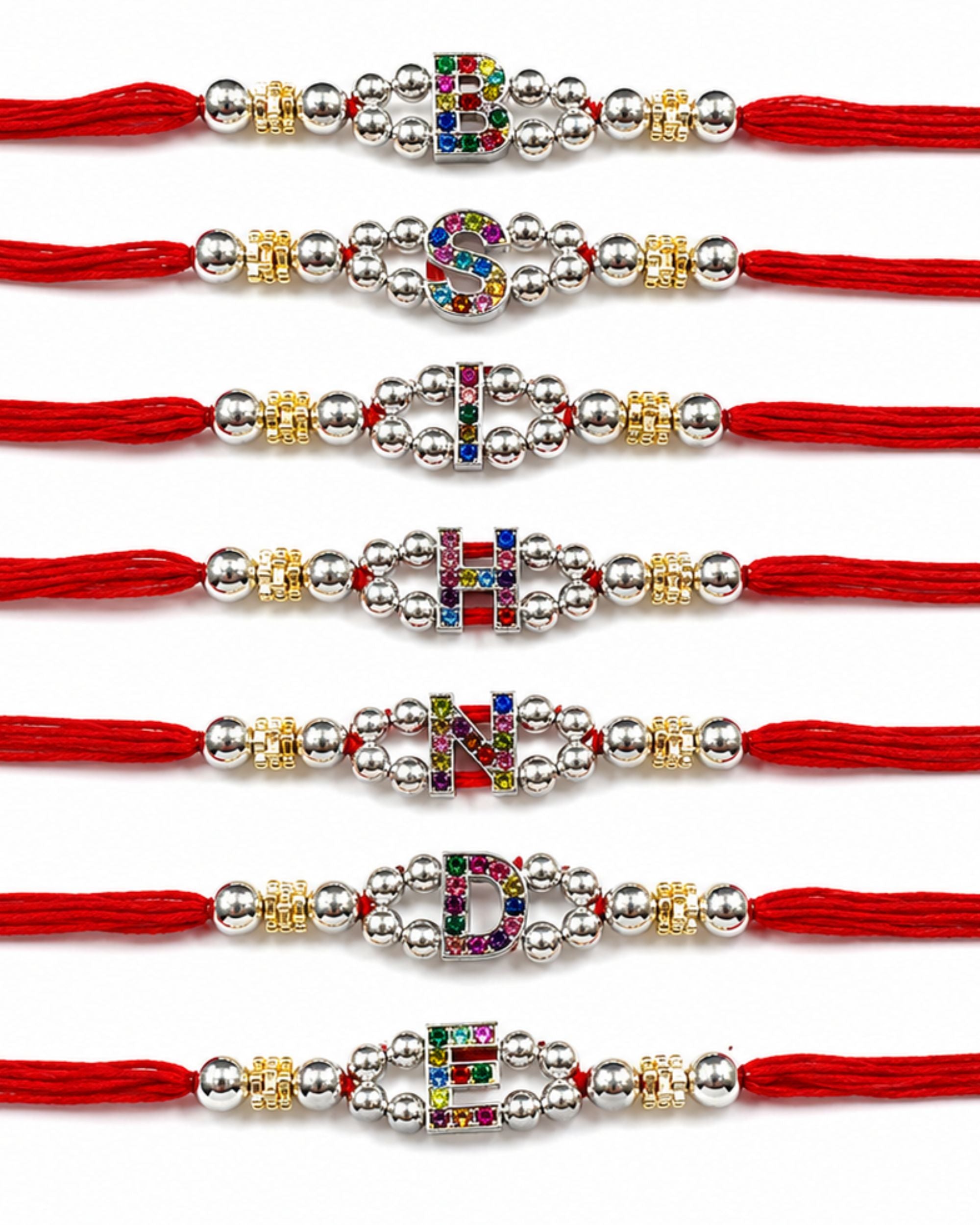 Premsons® Personalized Alphabet Rakhi – Red Thread Crystal Initial Rakhi for Brother