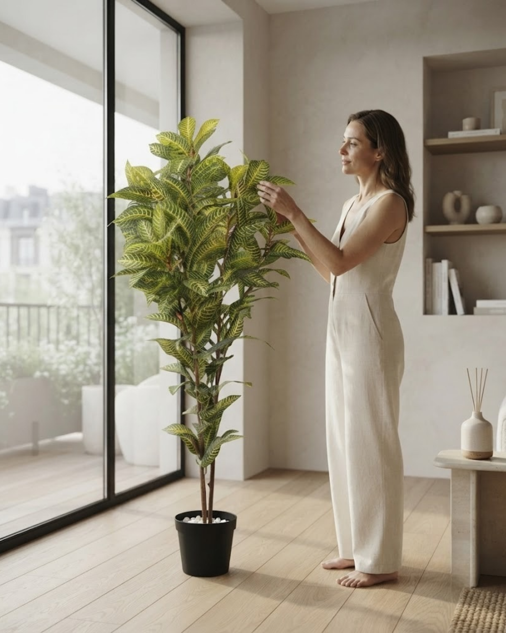 Premsons® Tall Artificial Green Plant with Decorative Pot