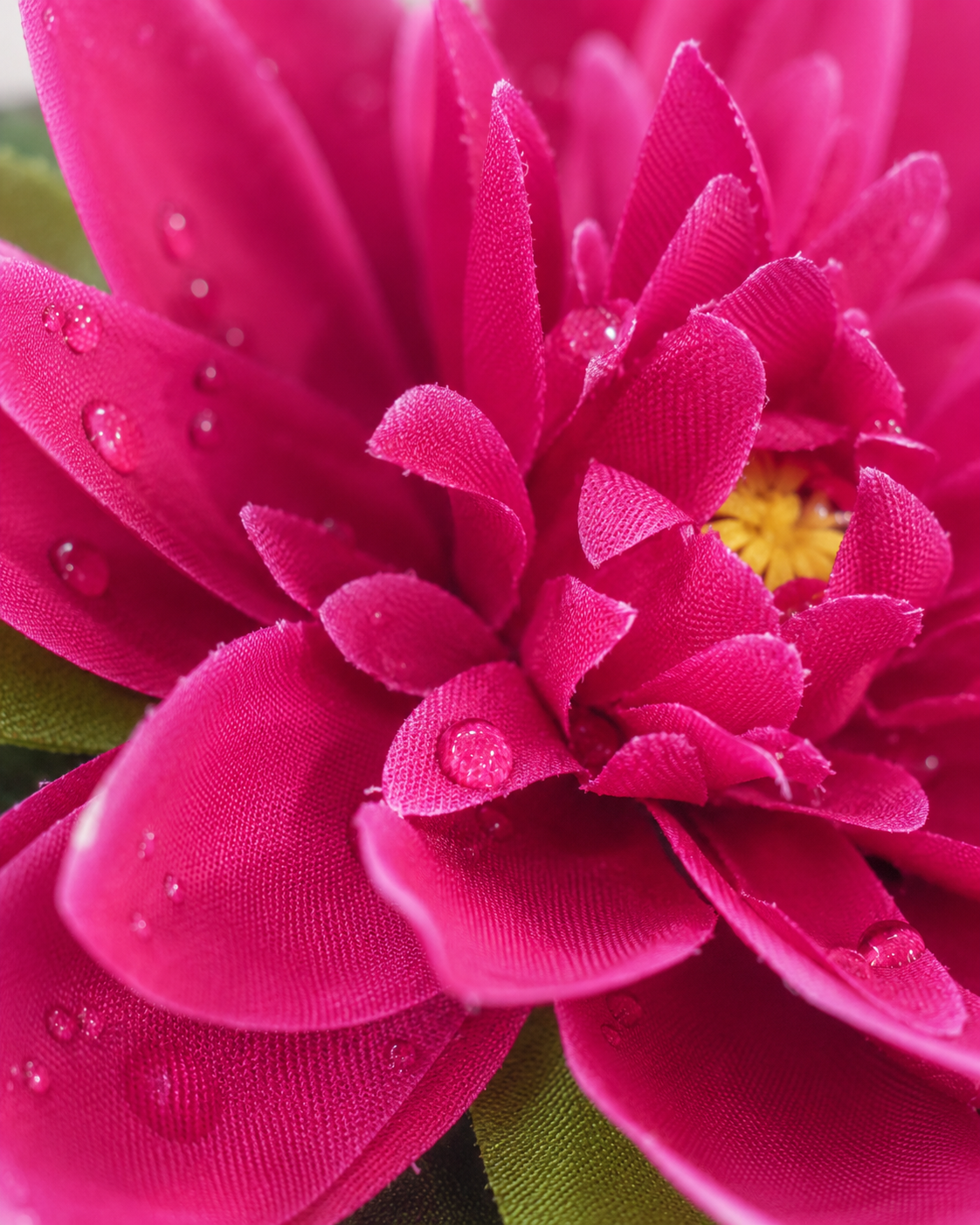 Artificial blush pink floating lotus flower with water droplets and yellow center