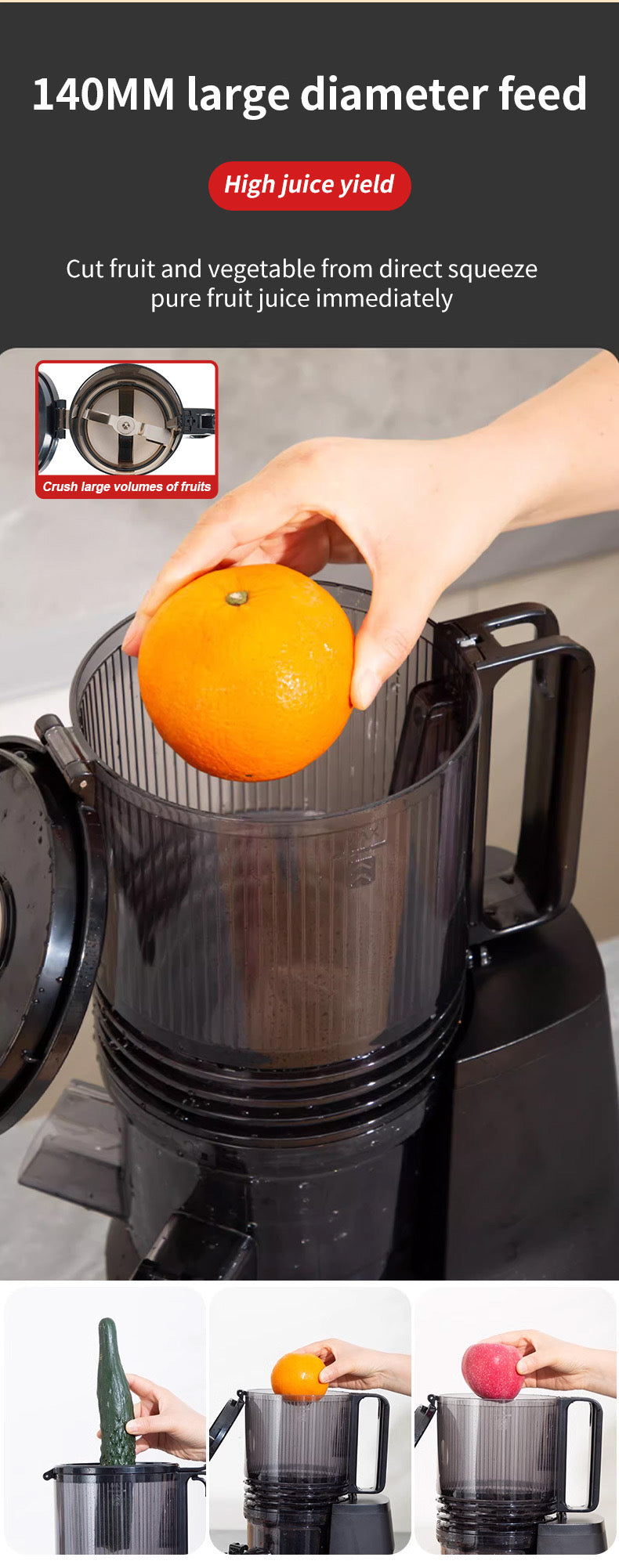 Premsons® SK-01009 Slow Juicer | Cold Press Technology, Wide 140mm Feed Chute, Maximum Juice Extraction, Easy Clean