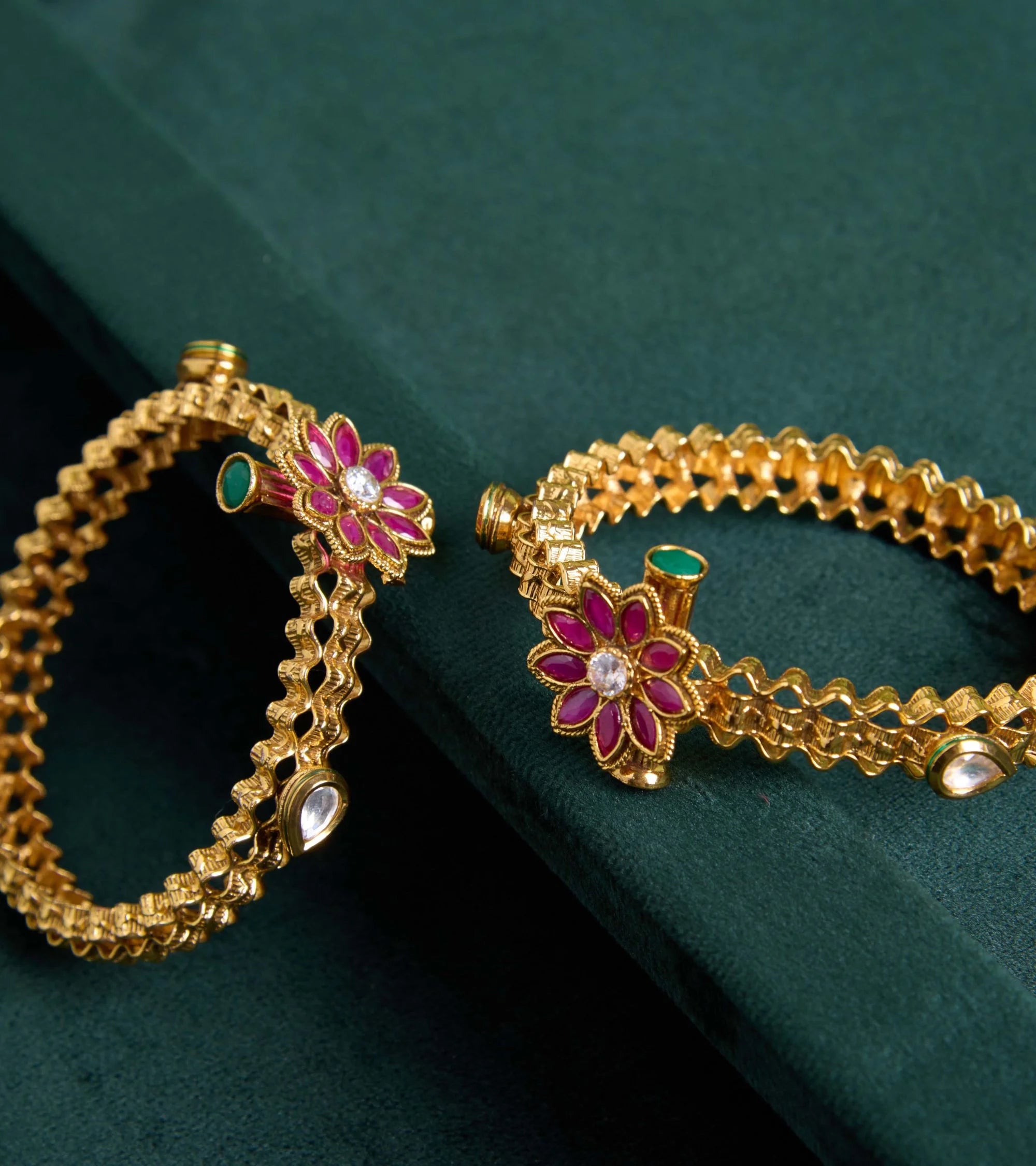 Premsons® Gold Bangle with Flower Motif