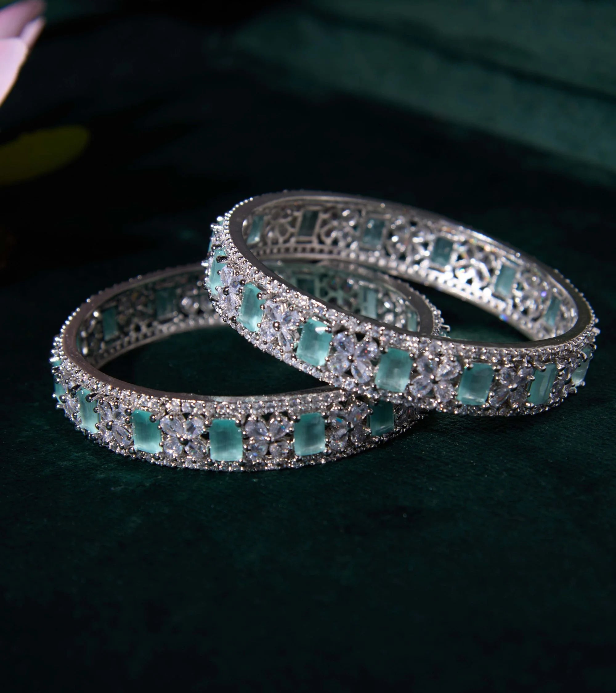 Premsons® Silver Emerald Stone Imitation Bangle – Festive & Ethnic Party Wear