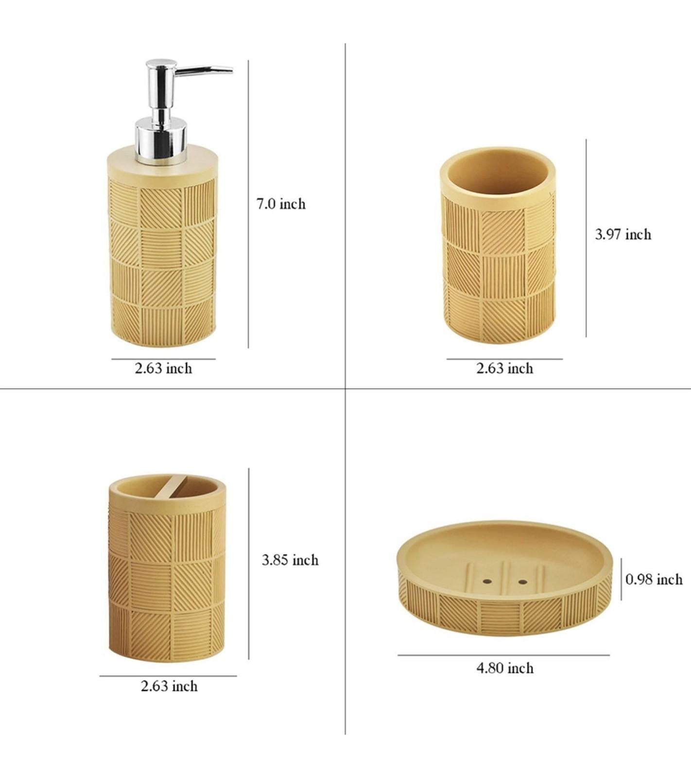 Premsons® Beige Castle Bathroom Accessories Set of 4 – Dispenser, Soap Tray, Cup & Brush Stand – Durable Polyresin Finish