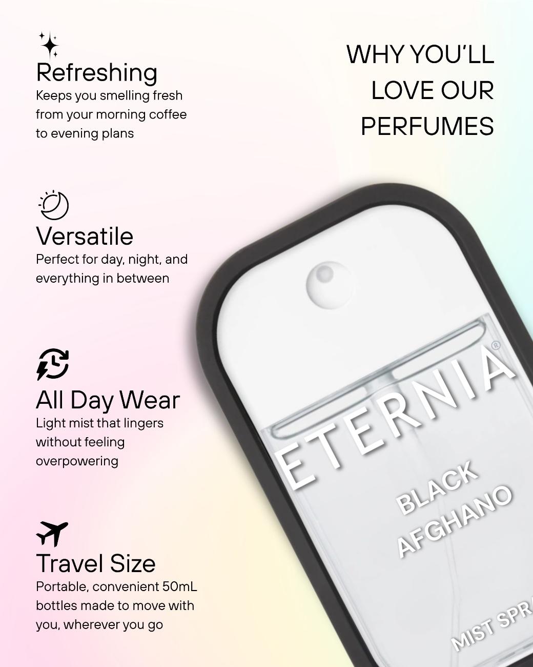 Eternia® Black Afghano Perfume Mist Spray – Oud, Incense & Dark Woods | Long-Lasting 50ml Unisex Fragrance Spray