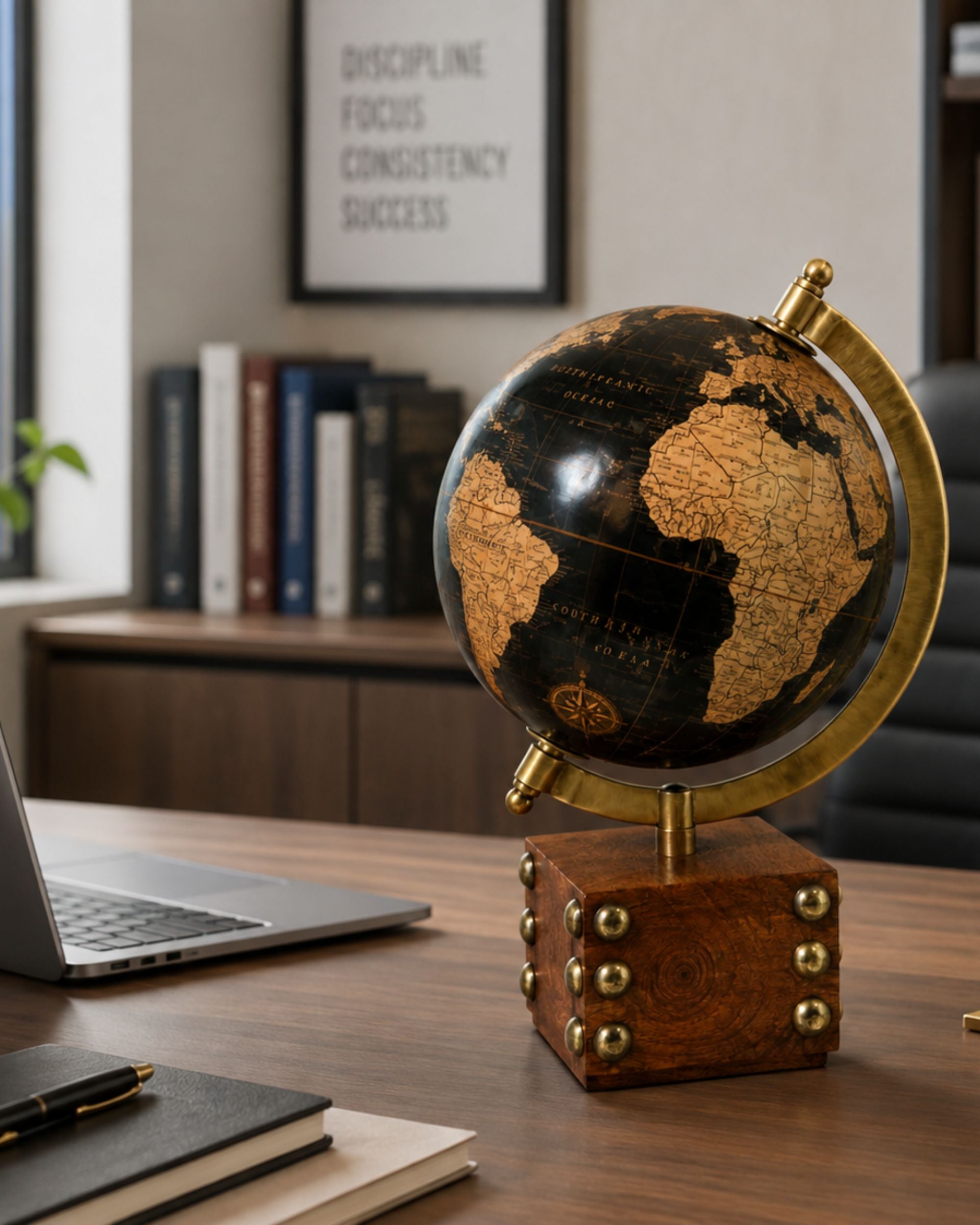 Premsons® Black & Gold Decorative Globe with Wooden Base - Small Size