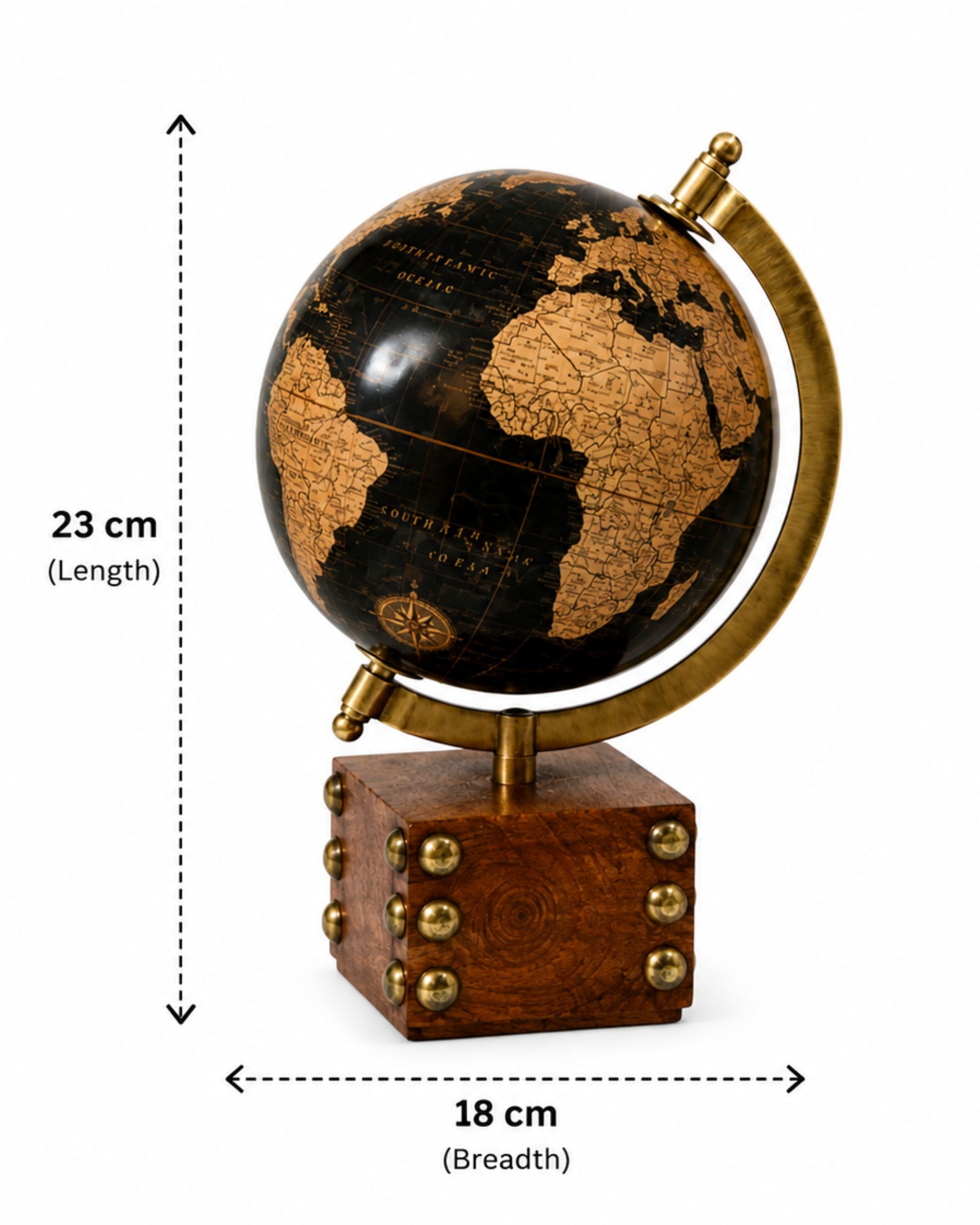 Premsons® Black & Gold Decorative Globe with Wooden Base - Small Size