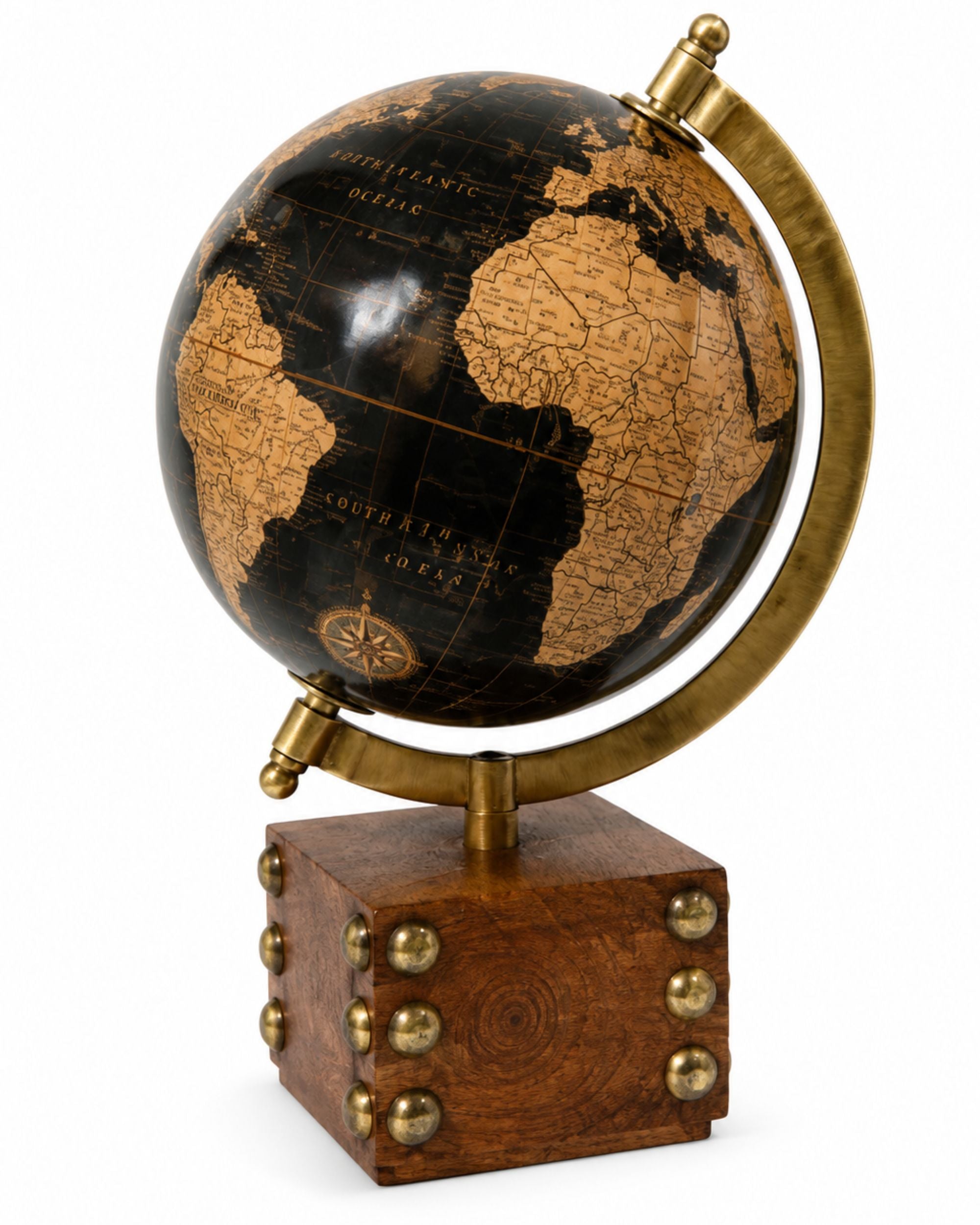 Premsons® Black & Gold Decorative Globe with Wooden Base - Small Size