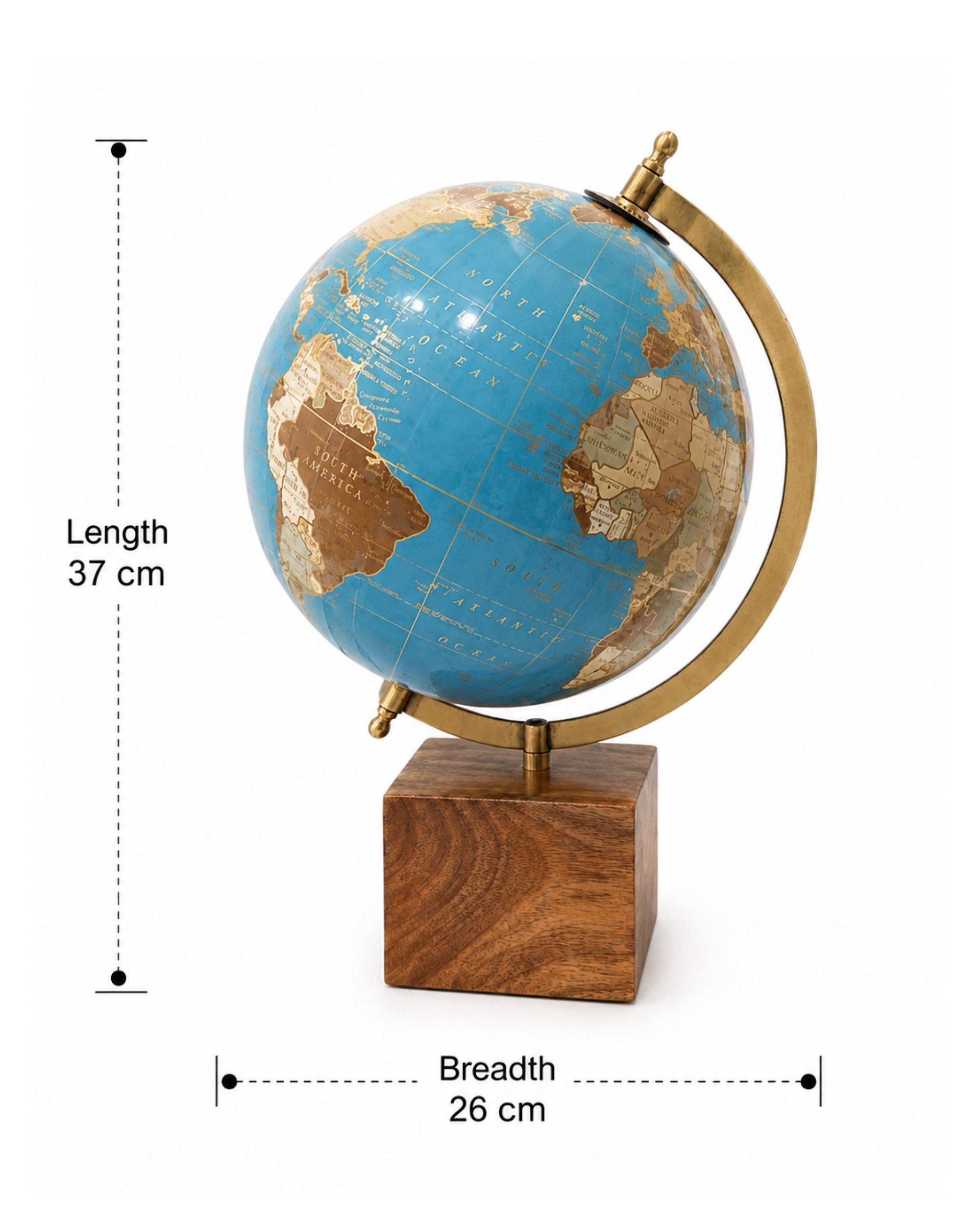 Premsons® Blue World Globe – Gold Metal Arc & Wooden Base- Medium Size
