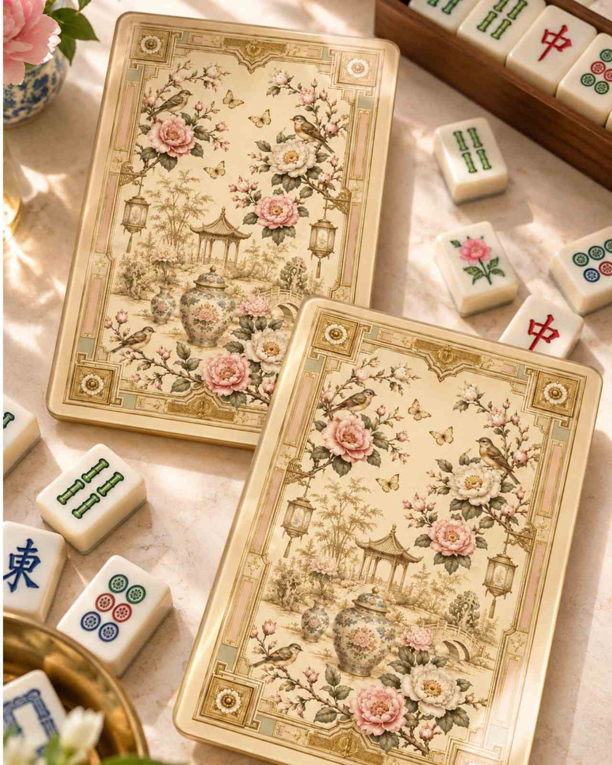 Premsons® Mahjong Shufflers Set of 2, Camellias in Bloom, 5.25 x 7.75 Inch