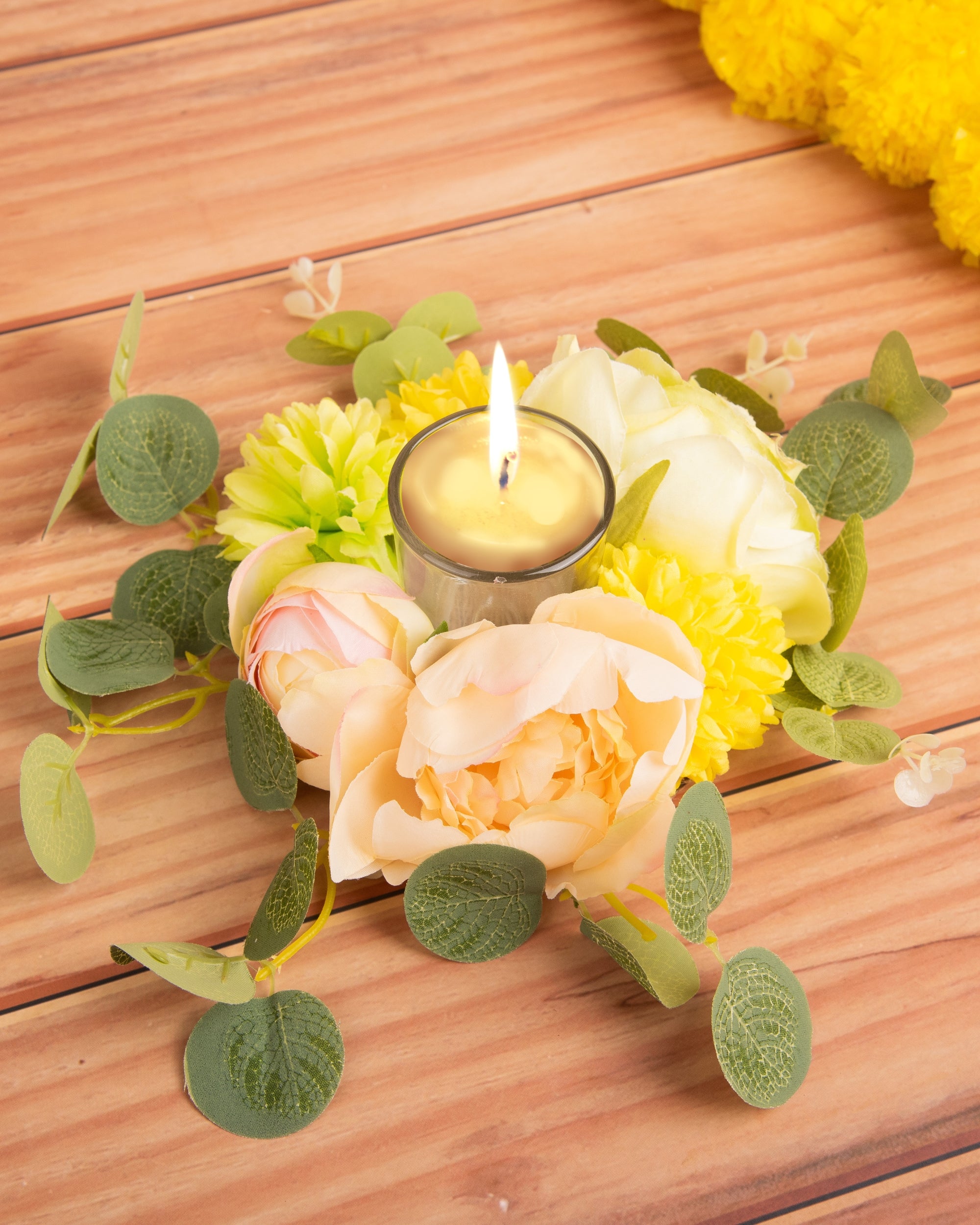Premsons® Yellow Candle Holder – Elegant Home Décor Accent for Living Room, Bedroom & Dining Table - Pack of 2