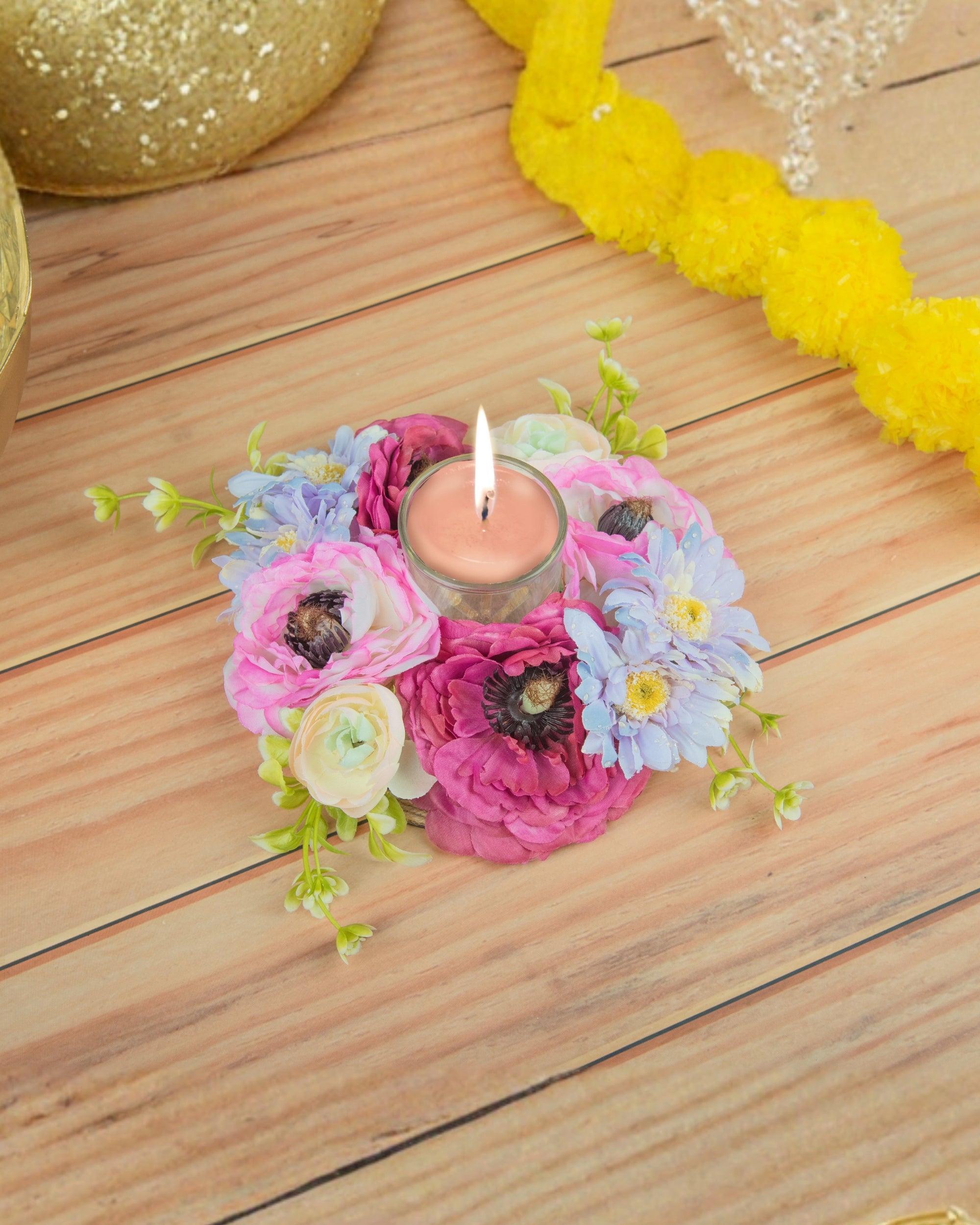 Premsons® Lavender & Dark Pink Decorative Candle Holder – Elegant Glass Tea Light Holder for Home, Festive & Party Décor