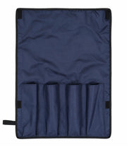 Dark blue mahjong rack cover with front strip pockets and side handle tabs