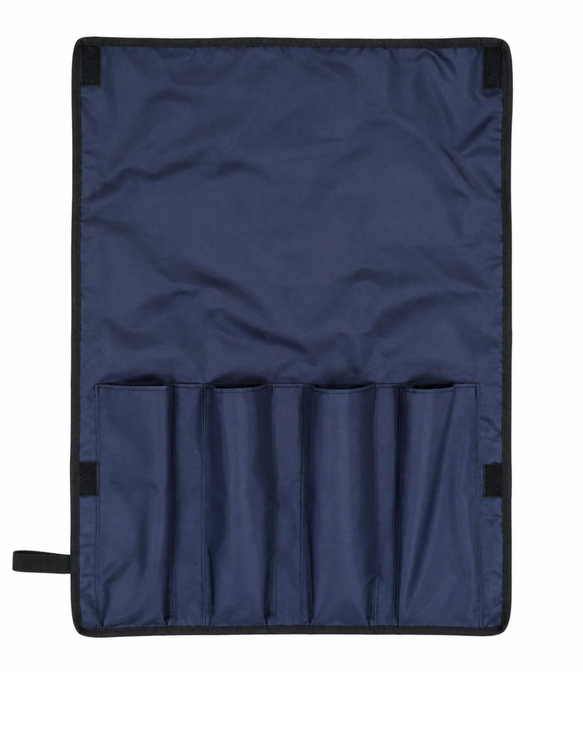 Dark blue mahjong rack cover with front strip pockets and side handle tabs