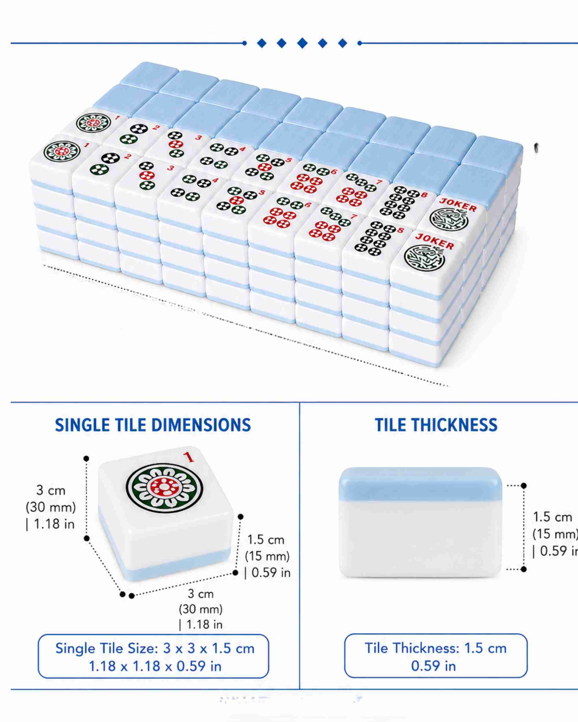 Premsons® American Mahjong Set – 166 Blue Melamine Tiles & Red Mat