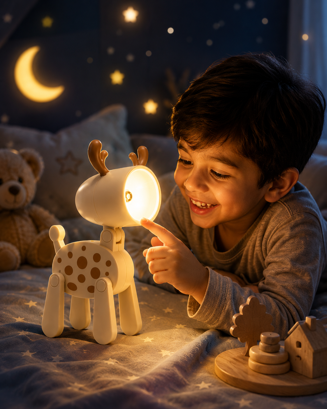 Premsons® glowing beige deer LED night light with brown antlers and spot details
