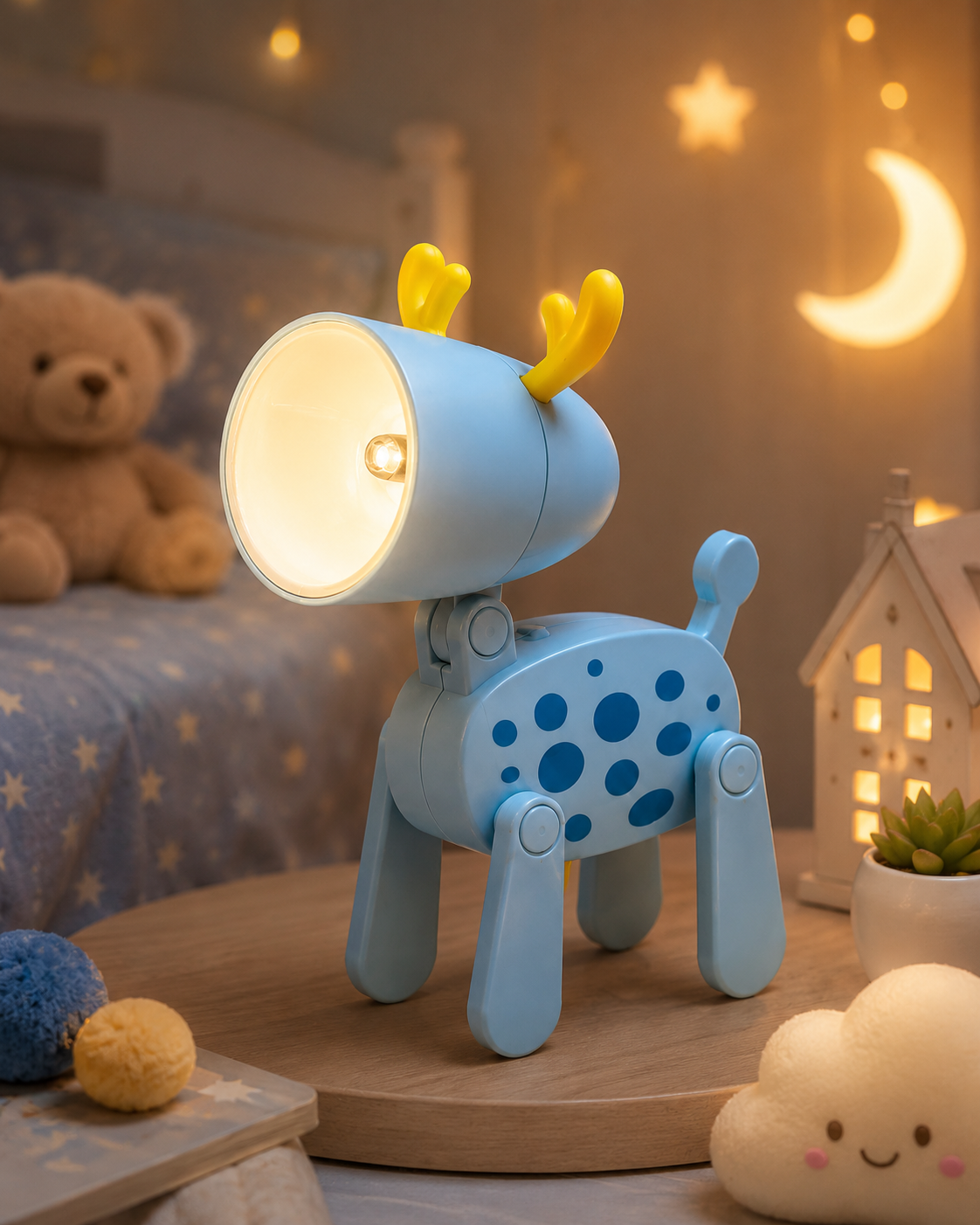 Premsons® glowing blue deer LED night light with yellow antlers and blue spot panel
