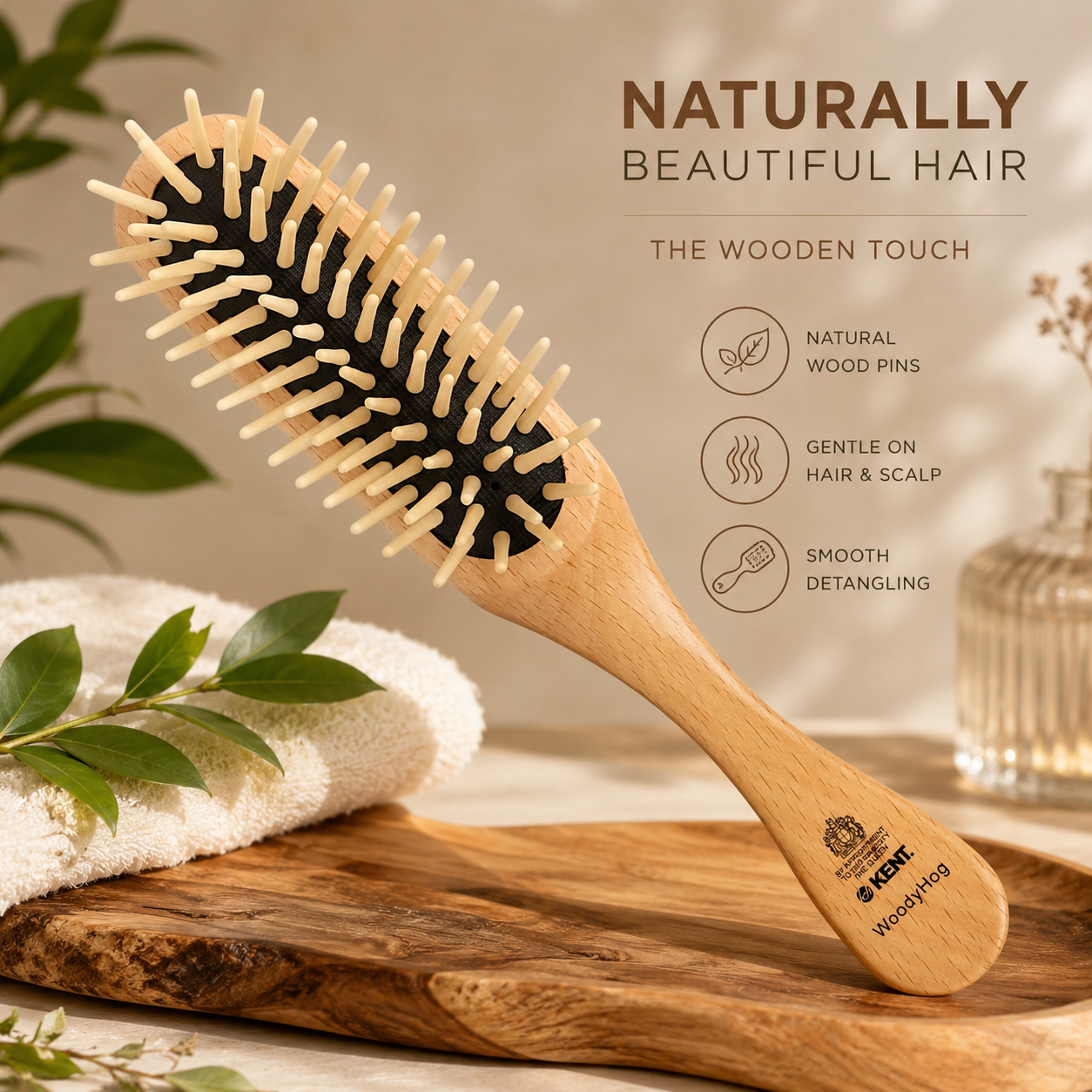 Premsons®Premium Wooden Cushion Hair Brush with Wide Wooden Pins for Gentle Detangling & Scalp Massage