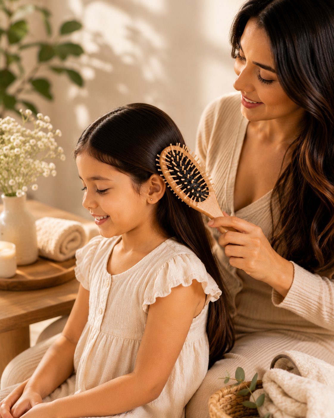 Premsons®Premium Wooden Cushion Hair Brush with Wide Wooden Pins for Gentle Detangling & Scalp Massage