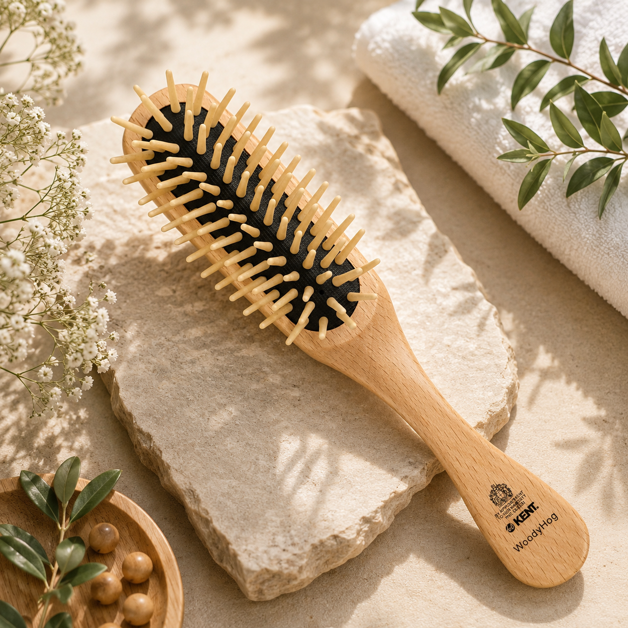 Premsons®Premium Wooden Cushion Hair Brush with Wide Wooden Pins for Gentle Detangling & Scalp Massage