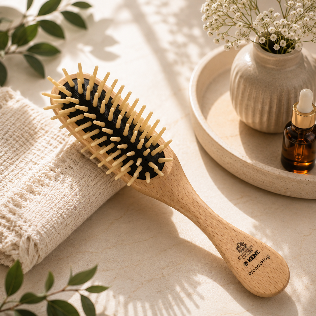 Premsons®Premium Wooden Cushion Hair Brush with Wide Wooden Pins for Gentle Detangling & Scalp Massage
