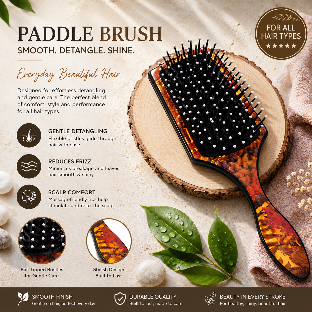 Premsons® Premium Floral Design Paddle Hair Brush for Gentle Detangling & Everyday Styling