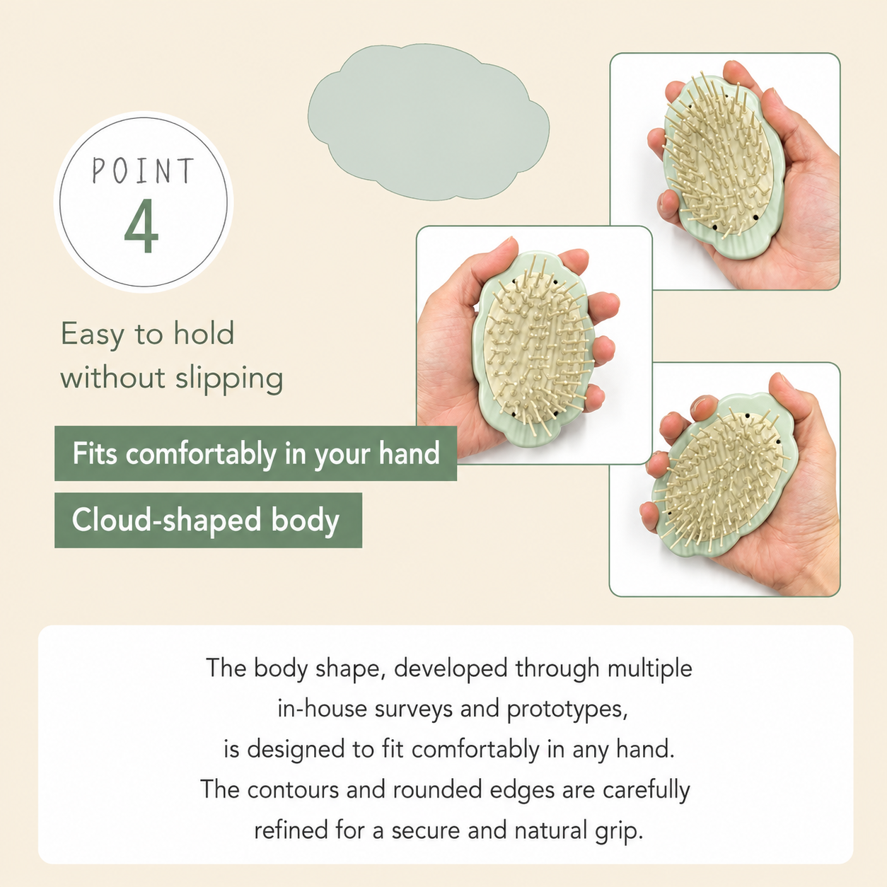 Compact cloud-shaped scalp massage brush with soft cushion body and fine bristles