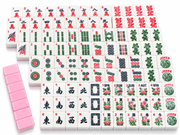 Mahjong tile set: pink-backed tiles with dragon and floral designs, 166 pieces