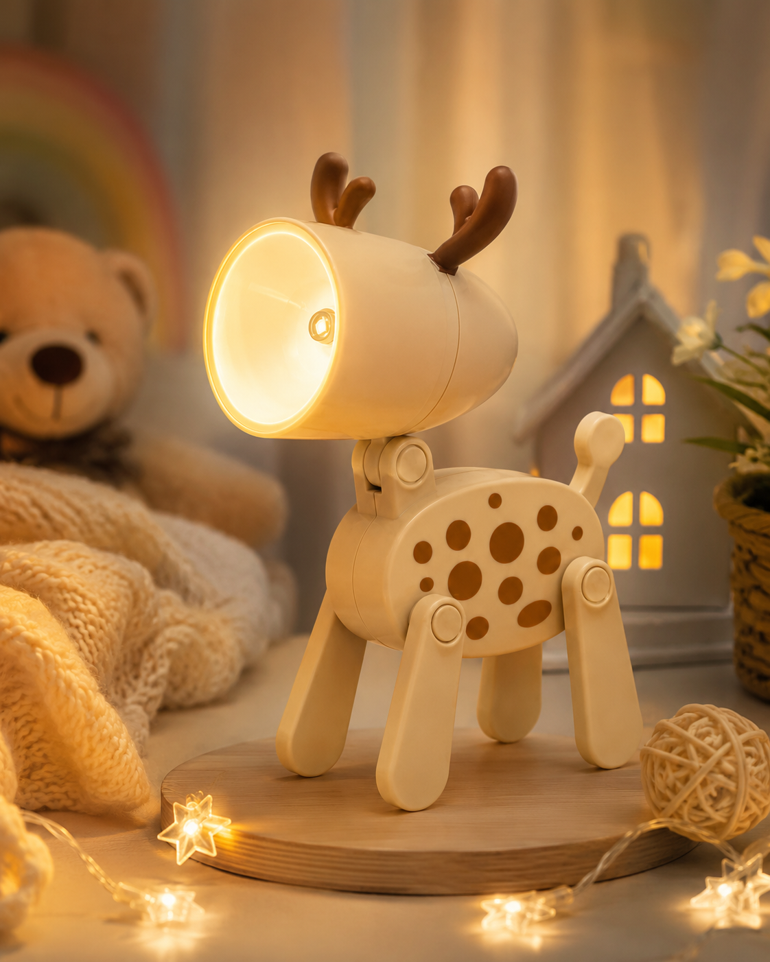 Premsons® glowing beige deer LED night light with brown antlers and brown spots