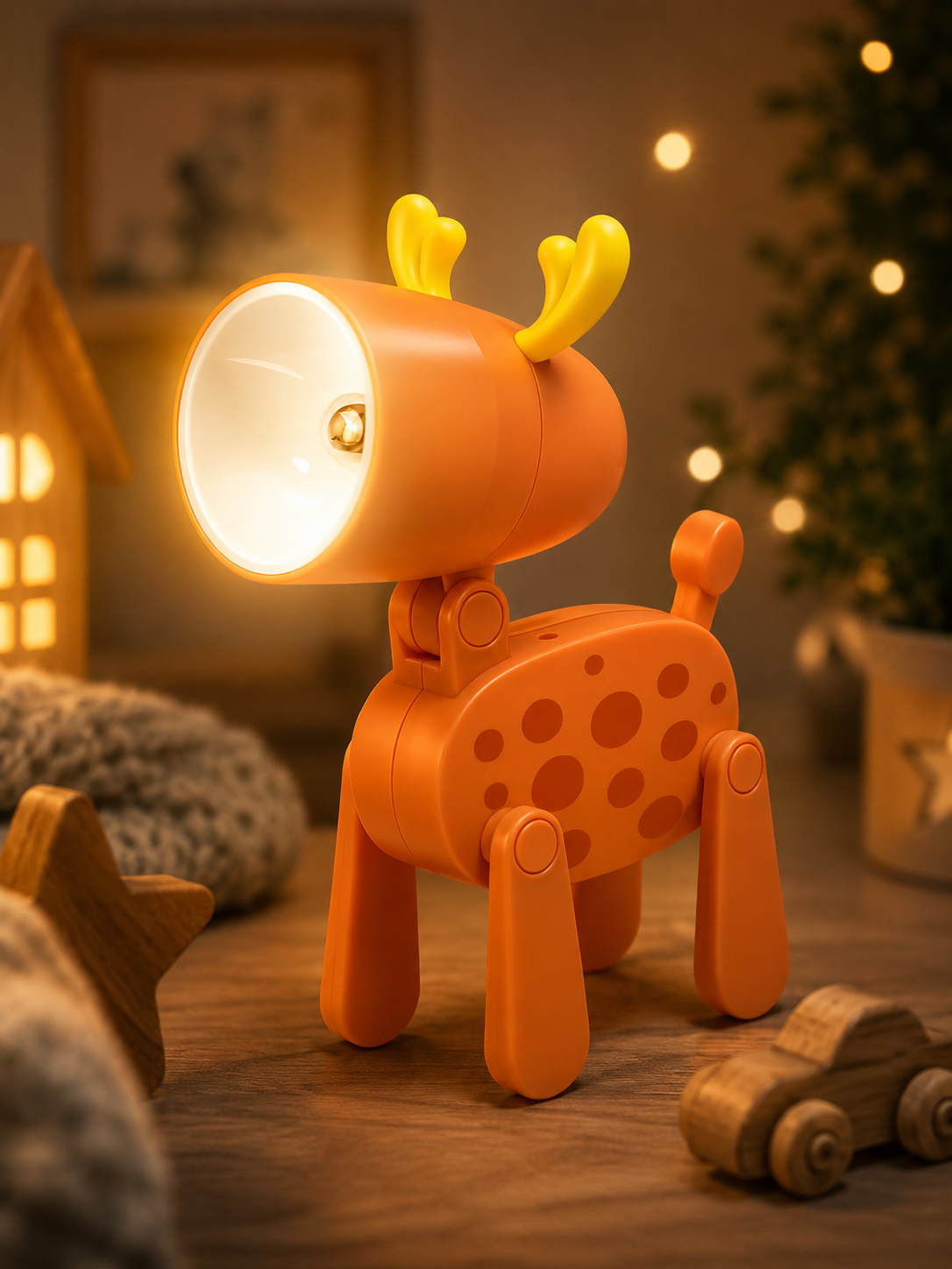 Premsons® glowing orange deer LED night light with yellow antlers and spot pattern