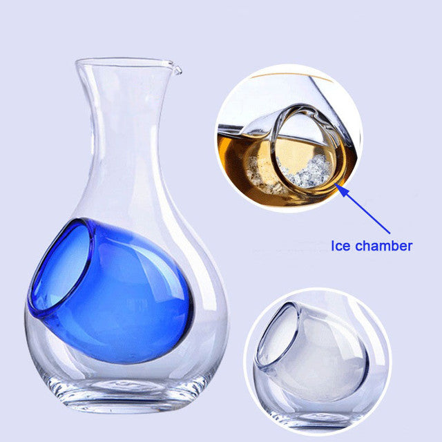 Premsons® Glass Wine Chilling Carafe & Decanter – Elegant Japanese Design Dispenser with Ice Chamber - No Dilution Beverage Cooling - Drip Free Pouring - Ideal for Wine, Sake, Cocktails